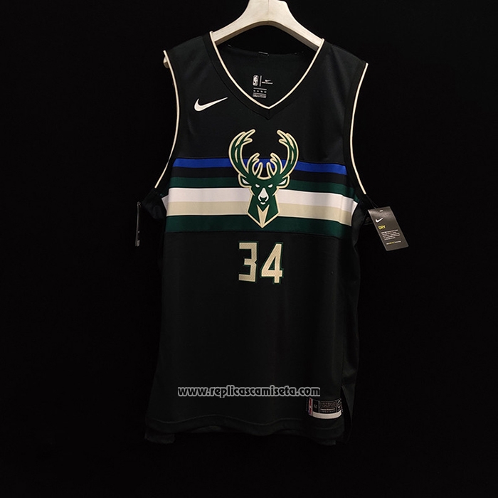 Camiseta Milwaukee Bucks Giannis Antetokounmpo #34 Statement Autentico Negro